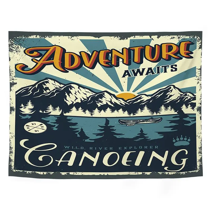 VIKAMA Retro Outdoor Camping Mountain Tapestry Wall Hanging Home Decor for Bedroom Living Room WANDERLUST CAMPFIRE American
