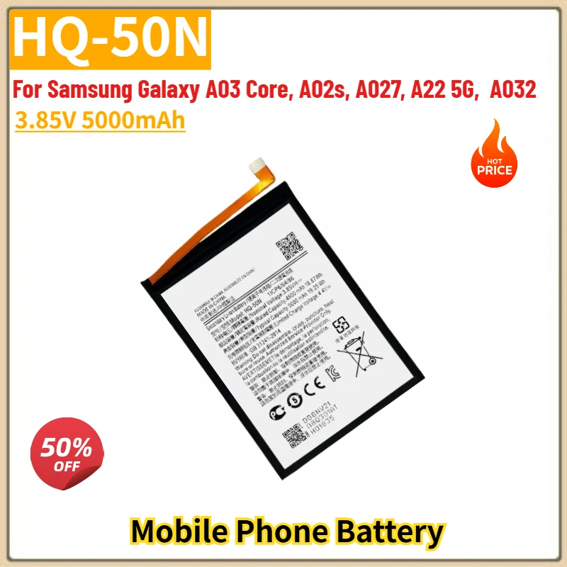 

HQ-50N High Quality Phone Battery 3.85V 5000mAh For Samsung Galaxy A03 Core A02s A027 A22 5G A032 Brand New Replacement Battery