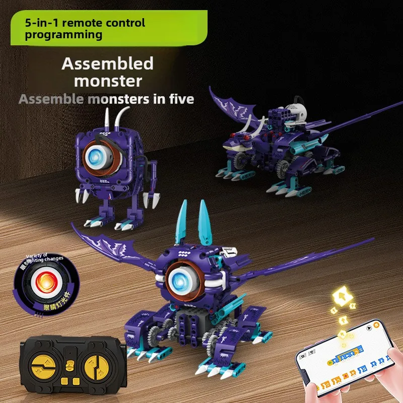 

5 в 1 Строительные блоки Transforming Monster Robot со светодиодной подсветкой: программируемый набор с двойным управлением через приложение Bluetooth и APP