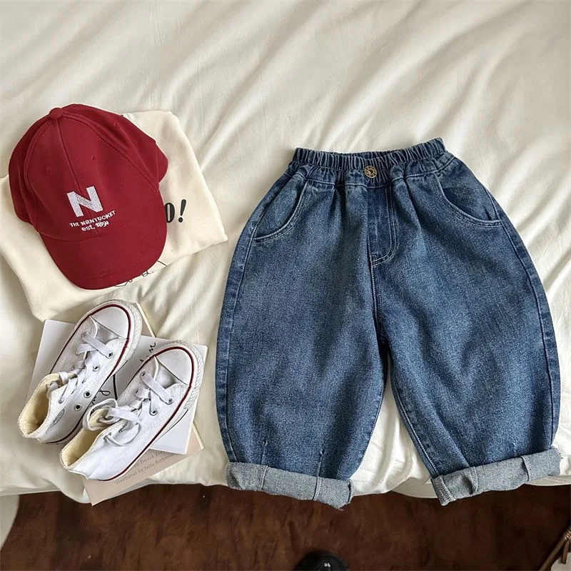 2026 Children's Jeans Spring and Autumn New Style for Boys and Girls' Wide Legs Baby Ever-Match Casual Harem Pants Loose Pants