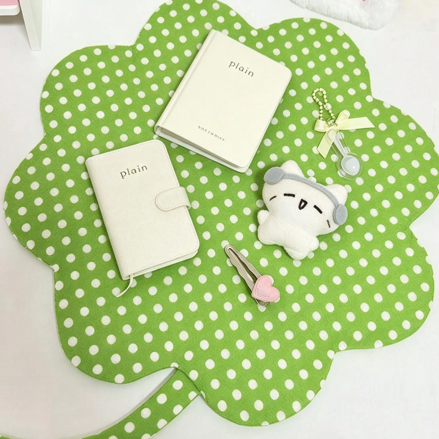 High-appearance Four-leaf Clover Japanese-style Vintage Table Mat Cotton Placemat Coaster Desktop Decoration Cute Ins Photo Prop
