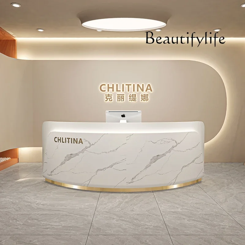 checkout page reception desk table can be customized  Beauty salon bar table Nordic training institution curved