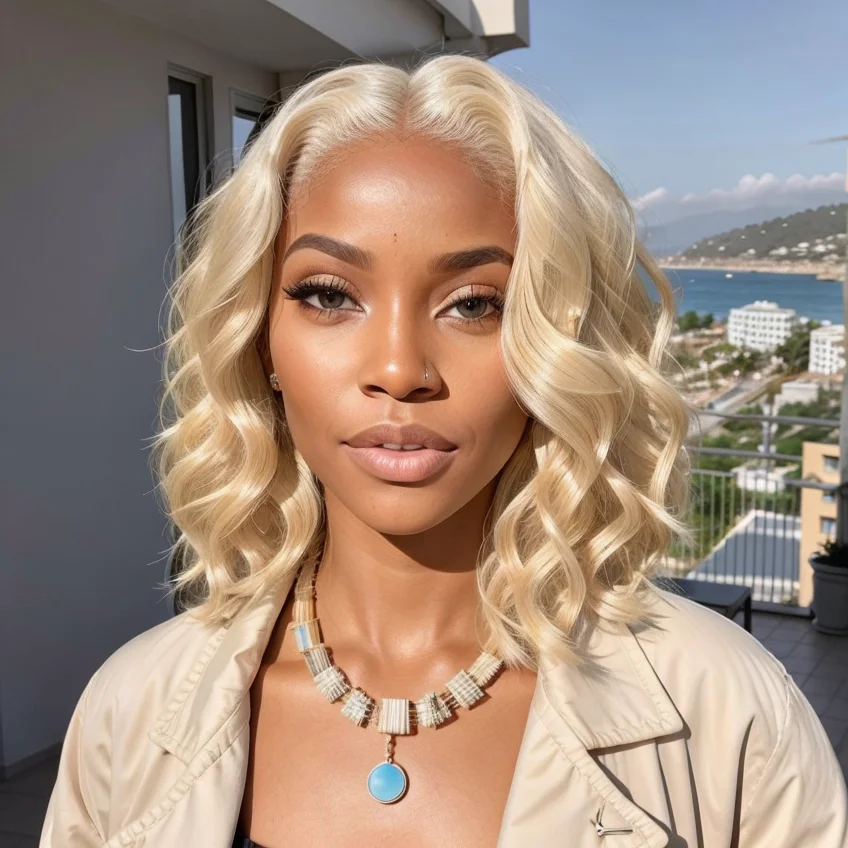 Blonde Body Wave Short Wigs Left Side Part 5x5 Lace Closure Wig 613 Loose Wavy Human Hair Short Bob Wig 180% Density