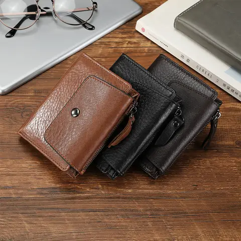 New Brand Men's Wallet RFID 100% Genuine Cow Leather Short Card Holder Man Purse Male Vintage Pocket Wallet