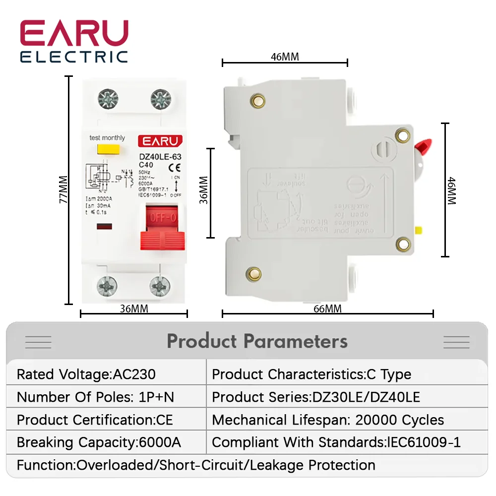 EPNL DPNL 230V 1P+N Residual Current Circuit Breaker with Over and Short Current Leakage Protection RCBO MCB