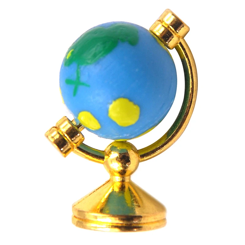 1Pc Dollhouse Miniature Rolling Globe 1:12 Mini Simulation Blue Alloy Rotatable Earth Global Doll House Decor Accessories