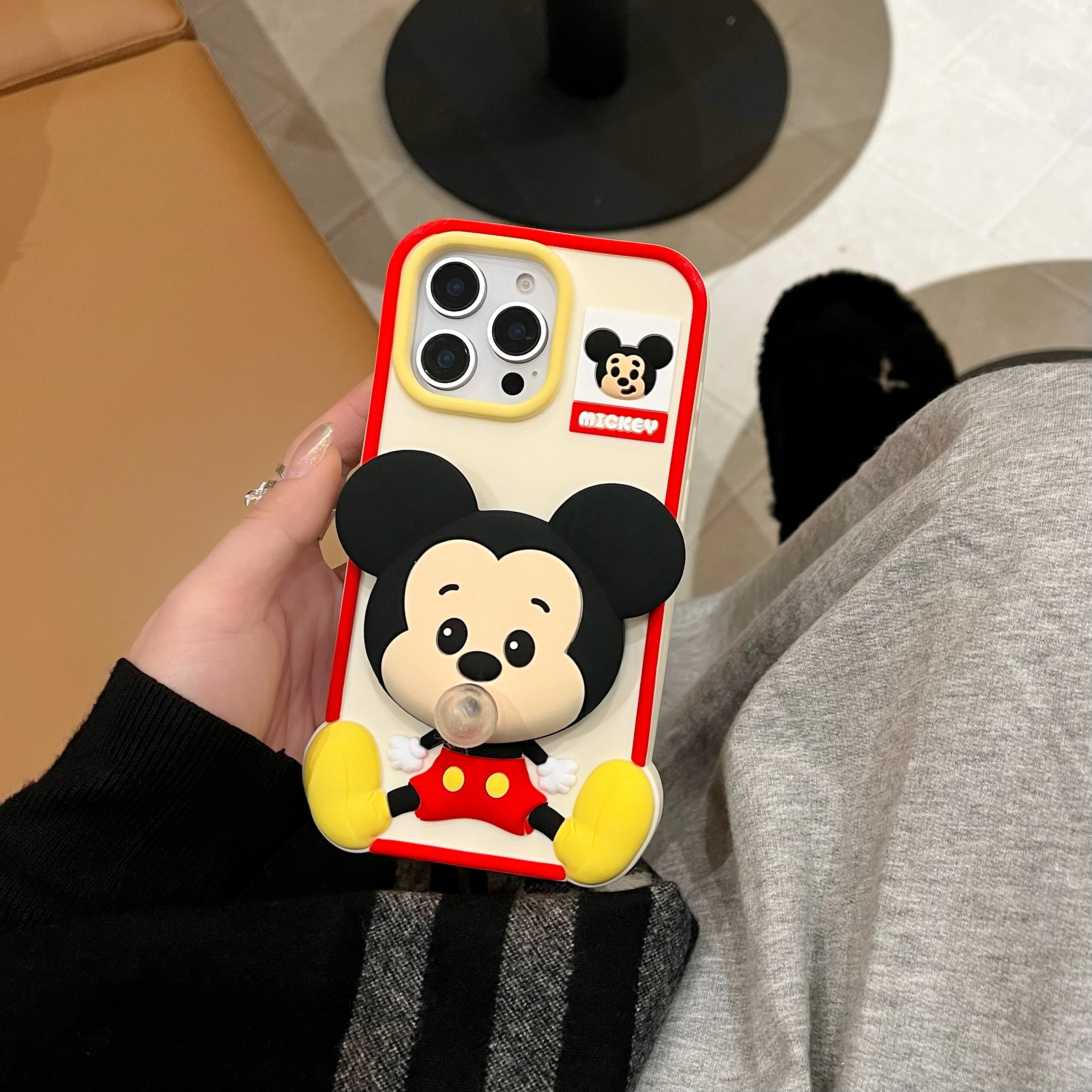 Blow Bubbles Mickey Mouse Animation Super Cute Disney Cartoon For iPhone 12,13,14,15,16 Pro Max Silicone Drop Proof Phone Case