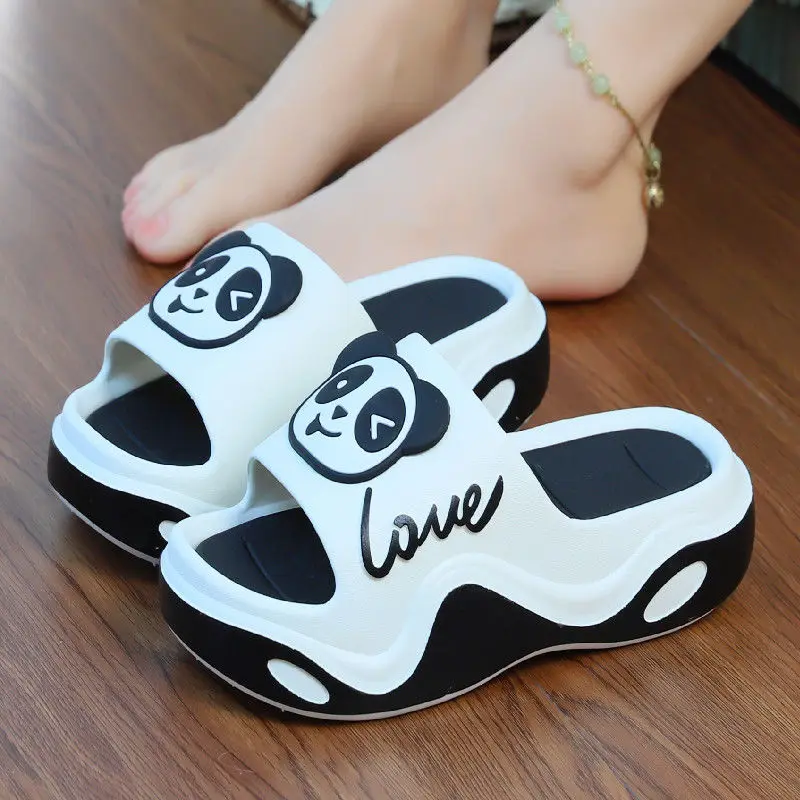 Cute Panda Open Toe Shoes Women High Heels Punk Slides Fashionable Platform Girls Slides New EVA Animal Elevator Shoes