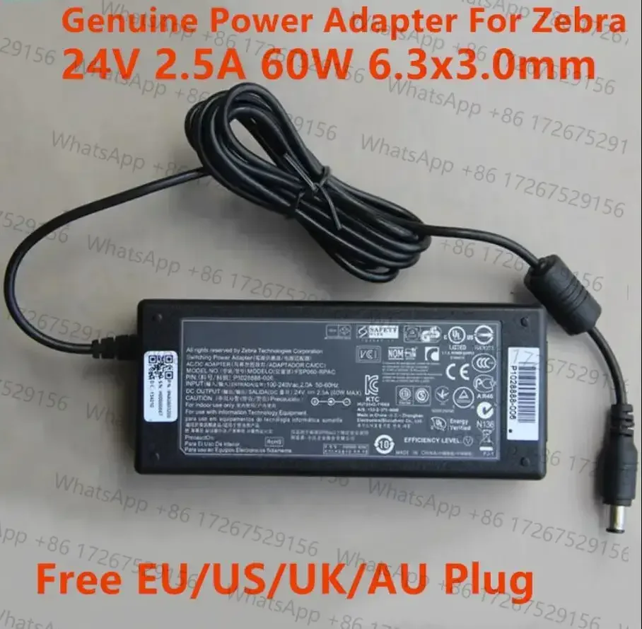 Adaptador de corriente CA/CC de 24 V y 2,5 A, FSP060-RPAC de 60 W para impresoras Zebra GK420, GK420D, GK420T, fuente de alimentación, cargador CC de 6,3 x 3,0 mm
