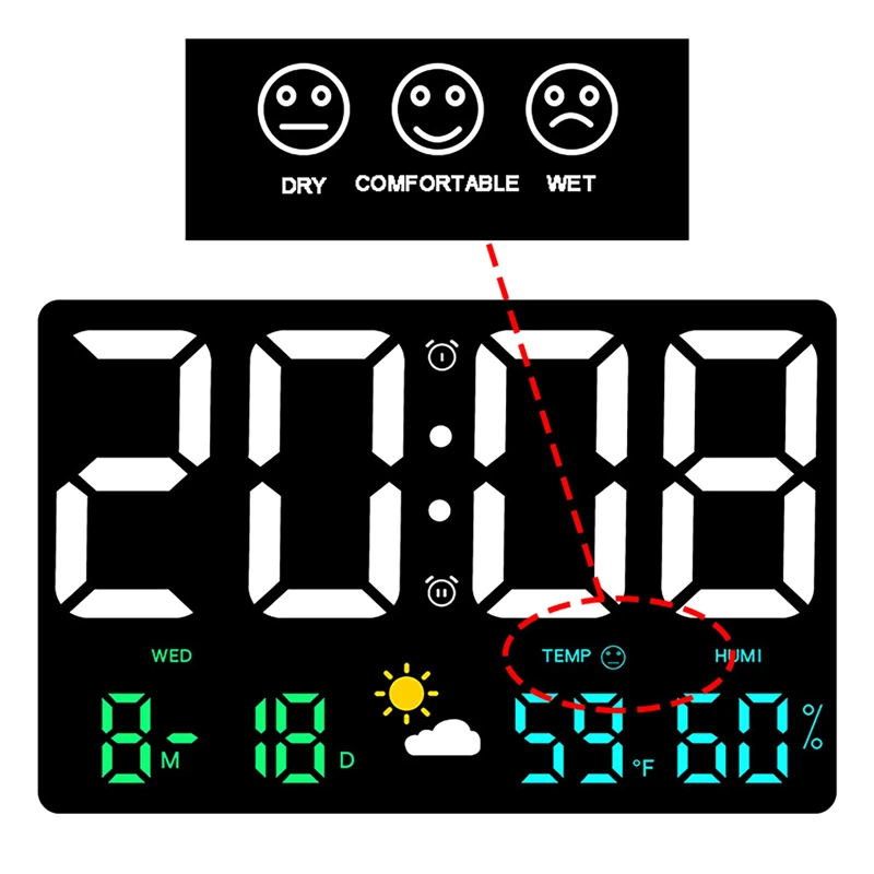 

Настенные часы для большой погоды, светодиодные цифровые часы с датчиком давления и влажности, настольные часы с регулируемой яркостью