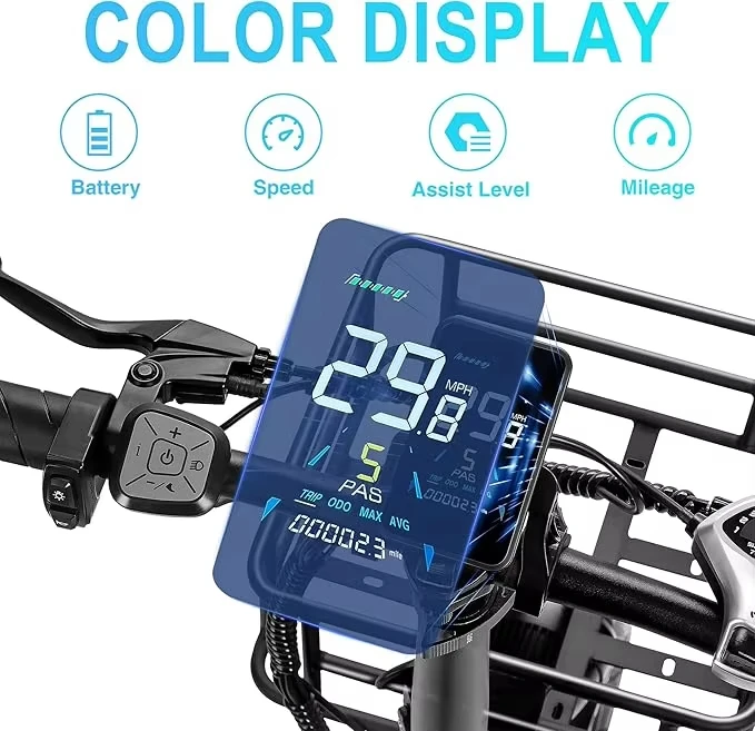 2024 Hot Electric Bike for Adults with Rear Seat and Front Basket 1000W 48V15Ah LCD Color Screen F/R Disc Brake 20\