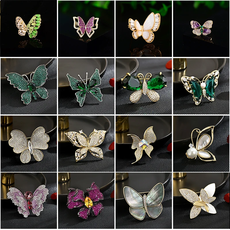 

Fashionable Cubic Zircon butterly Brooches Shiny Insect Corsage Elegant Temperament Crystal Shell Pins for Family Gift Accessori