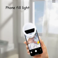 LED Ring Fill Light para Todos os Celulares, Selfie Lamp, Luminous Clip, 3 Níveis de Iluminação, Celular, Portátil, 28 LEDs