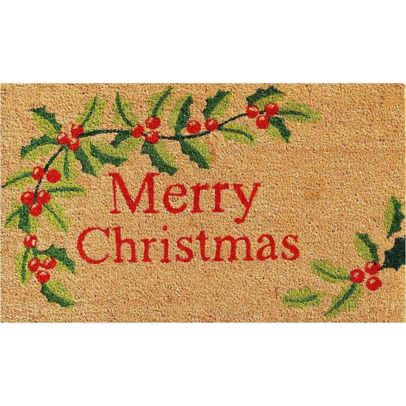 

Merry Christmas door mat casual fashionable, anti slip, durable art tree branch font decoration indoor and outdoor entrance