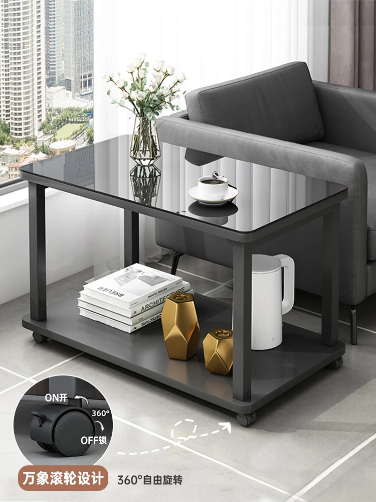 

Sofa side table, movable office small tea table, light luxury tempered glass tea table, simple modern balcony small table