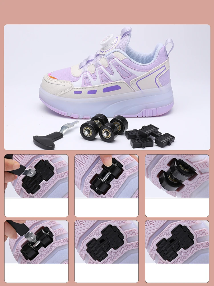 Kinder Vier Räder Leuchtende Leuchtende Turnschuhe Schwarz Rosa Led Licht Rollschuh Schuhe Kinder Led Schuhe Jungen Mädchen USB Lade – Detail 11
