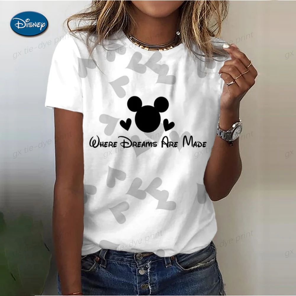 Disney Tee Shirt Lovely Funny Women Cartoon Stitch Graphic Mickey Mouse Short Sleeve T-shirts Casual Fashion Print Clothing