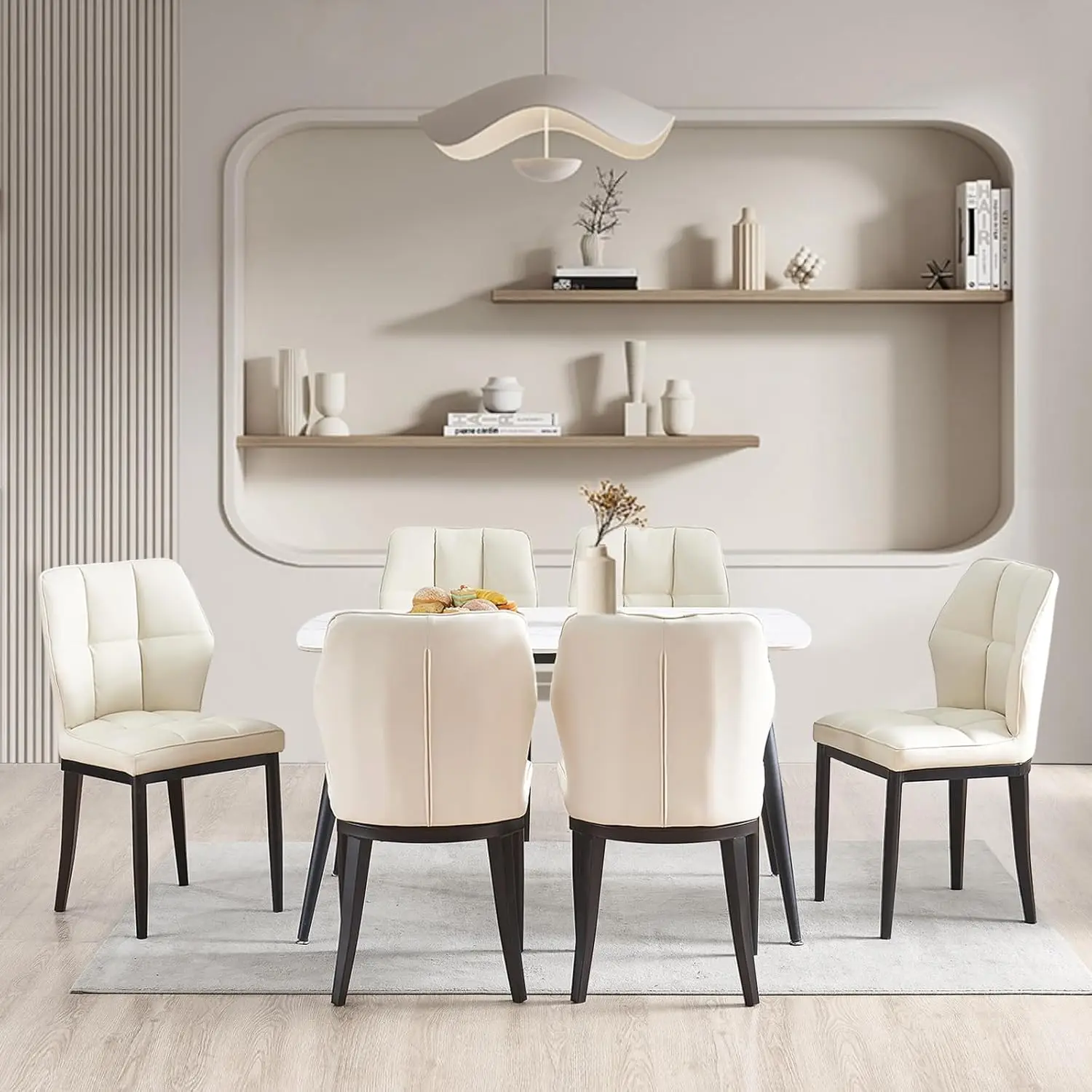 

Dining Chairs Set of 6, Mid Century Modern Kitchen Chairs Sillas de Comedor Upholstered Armless Dinner Leather, Customized