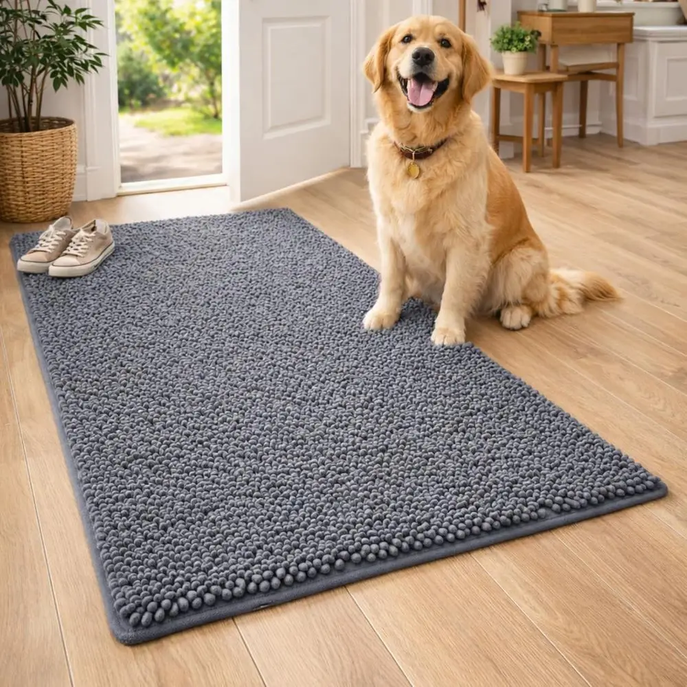 

Super Absorbent Chenille Dog Mat, Door Mat, Mud-Resistant, Washable, Quick-Dry, Grey, 35 x 24