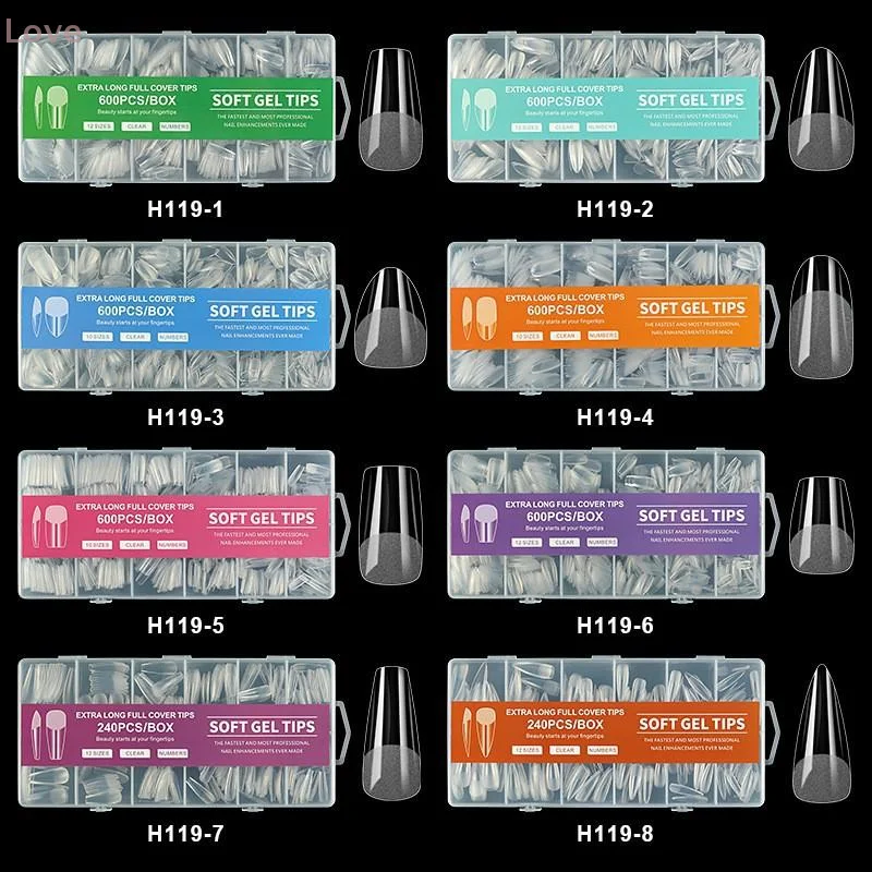 

600Pcs Short Almond Nail Tips Soft Gel Nail Tips Full Cover False Nail Tips For Acrylic Nails Manicure Salon Home Press On Nails