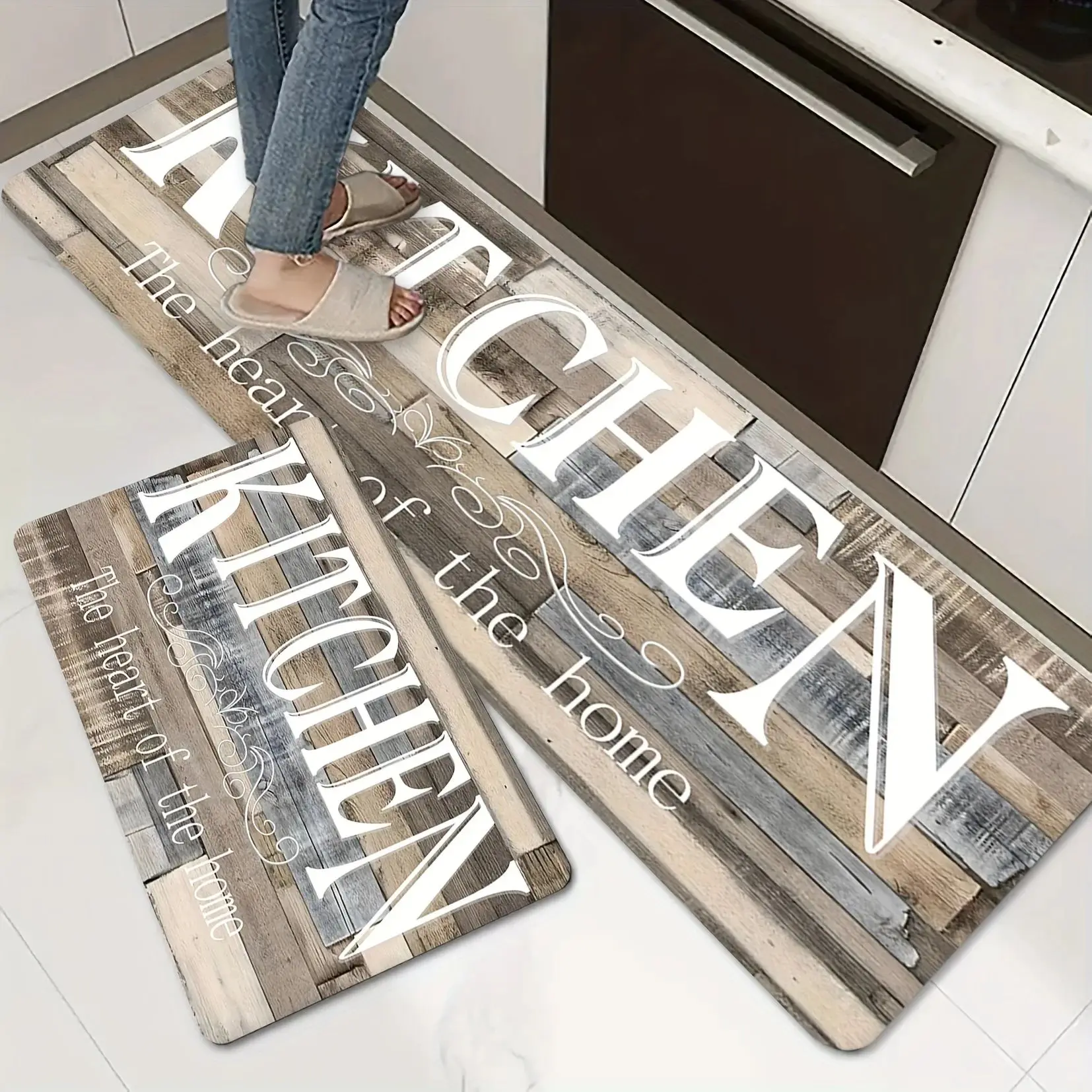 VIKAMA Letter Monogram Kitchen Mat Non-slip Washable Rug for Indoor Outdoor Home Decor