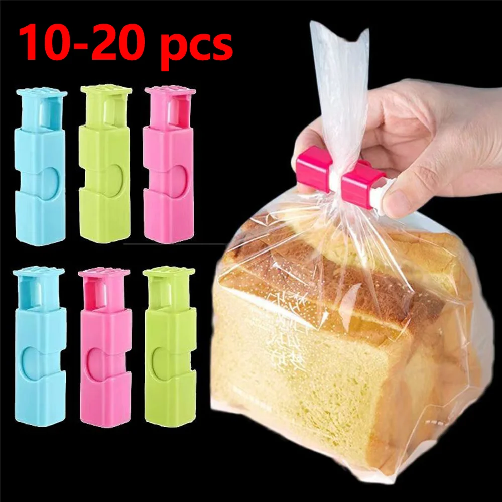 

10-20 PCS Squeeze Food Bag Clips, Reusable Airtight Spring Clips for Sealing Bread, Snacks, Chips Bags, Kitchen Storage Tools