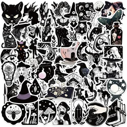 Lot de 10, 30 ou 50 autocollants gothiques waterproof, stickers waterproof, magic witch, cool, noir et blanc, dessin animé, jouets, skateboard, ordinateur portable, moto, voiture