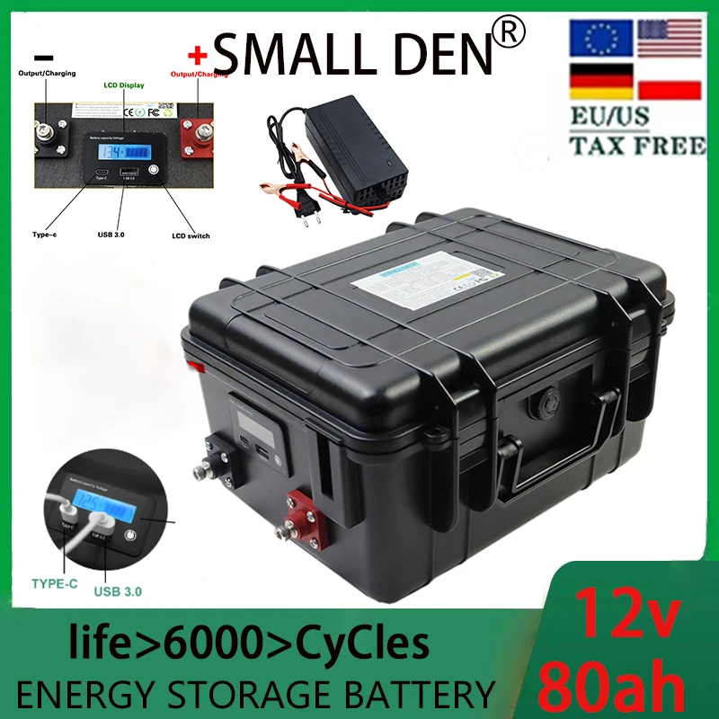 12v 80Ah lithium titanate battery pack, USB voltage display, cable TV system, motorboat, boat, car, yacht bathtub