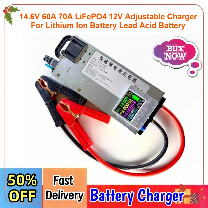 14.6V 60A 70A LiFePO4 12V Adjustable Charger, Lithium Polymer For Lithium Ion Battery Lead Acid Battery for RVs and Single Cells