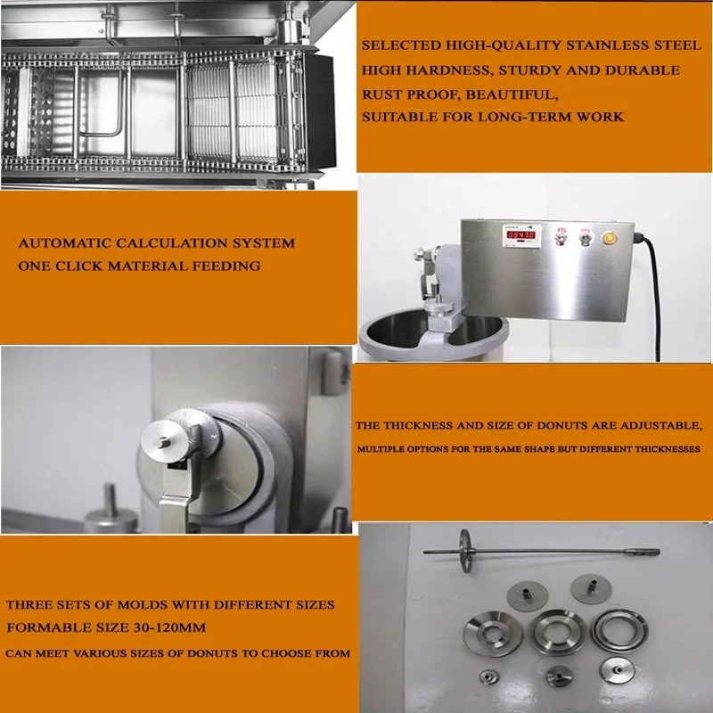 Mesin Donat 110V 220V, Mesin Perakitan Donat Multifungsi Komersial dengan Conveyor Belt dan Penggoreng Terintegrasi