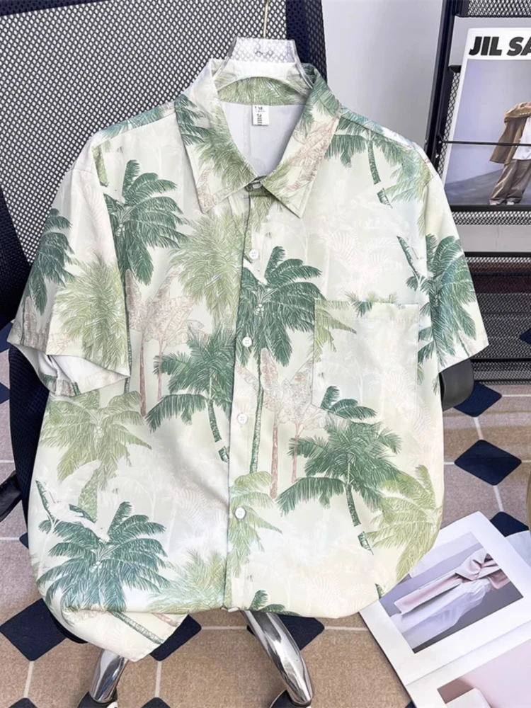

Retro Hawaiian Shirt Men Short Sleeve Summer Vintage Floral Print Beach Shirt Breathable Loose Fit Casual Oversized Vacation Top