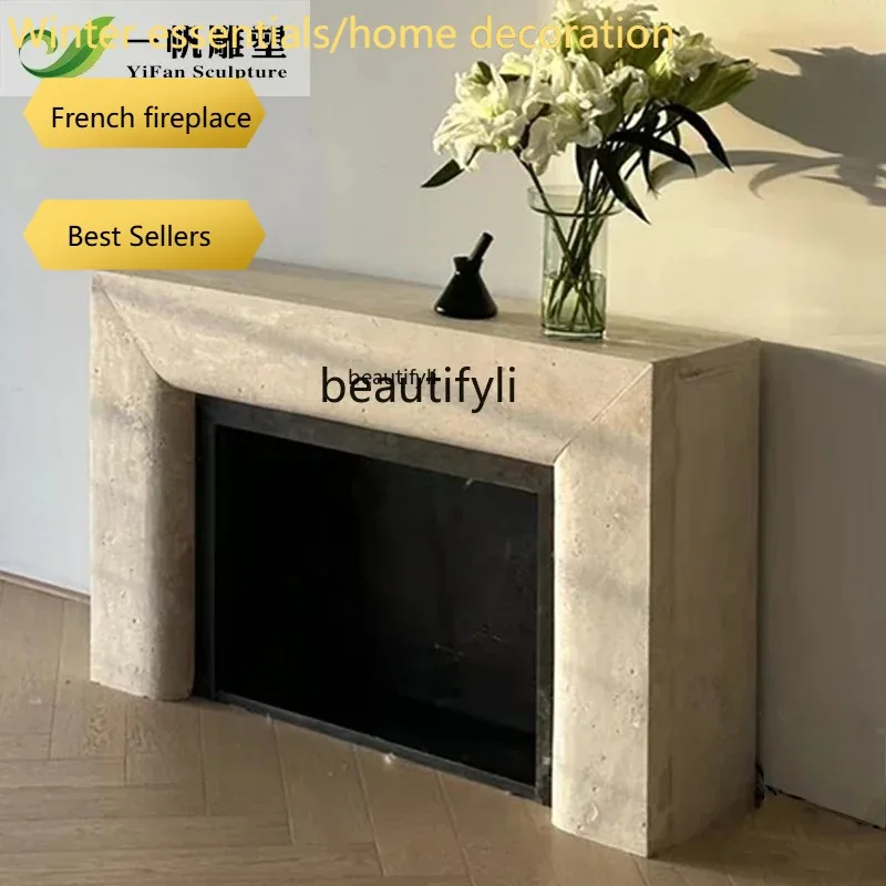 a95  Marble fireplace French American retro natural travertine fireplace Stone mantel