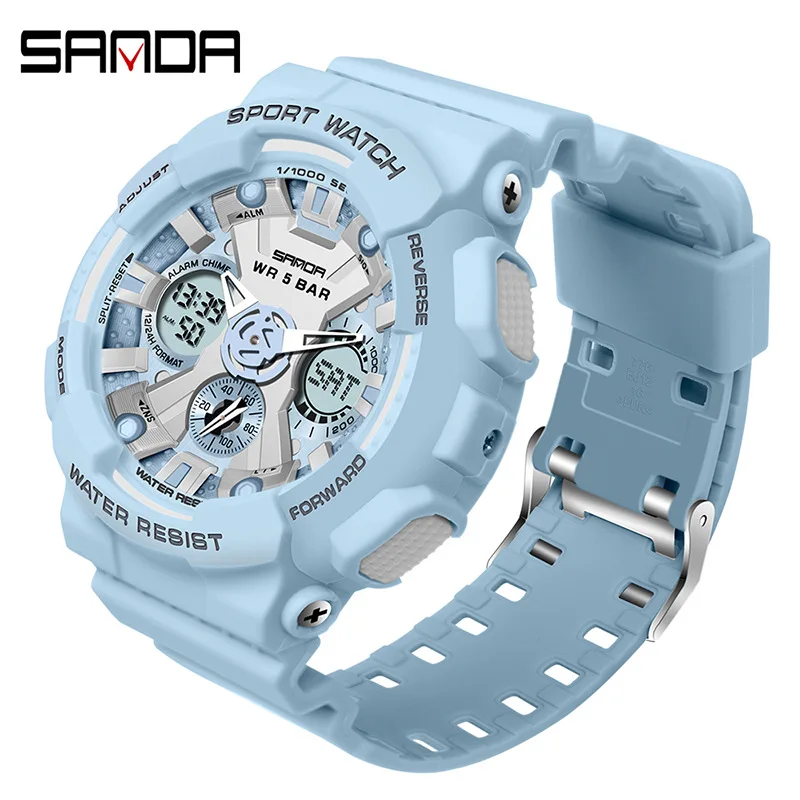 SANDA 2025men's and women's multifunctional digital watch LED waterproof night light military couple hand electronic watch gift