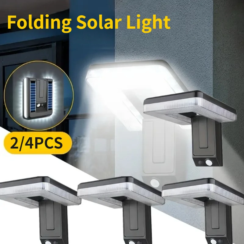 2/4 قطعة أضواء LED الشمسية قابلة للطي مع محس حركة في الهواء الطلق الجدار مصباح 3 وضع مقاوم للماء ضوء الشارع الشمسي لتزيين حديقة الفناء