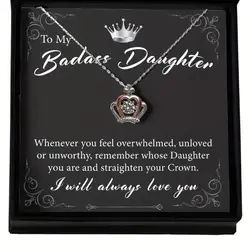 To My Badass Daughter Crown Necklace, Daughter Gift From Mom Dad Mum,Crown Necklace With Message Card And Gift Box