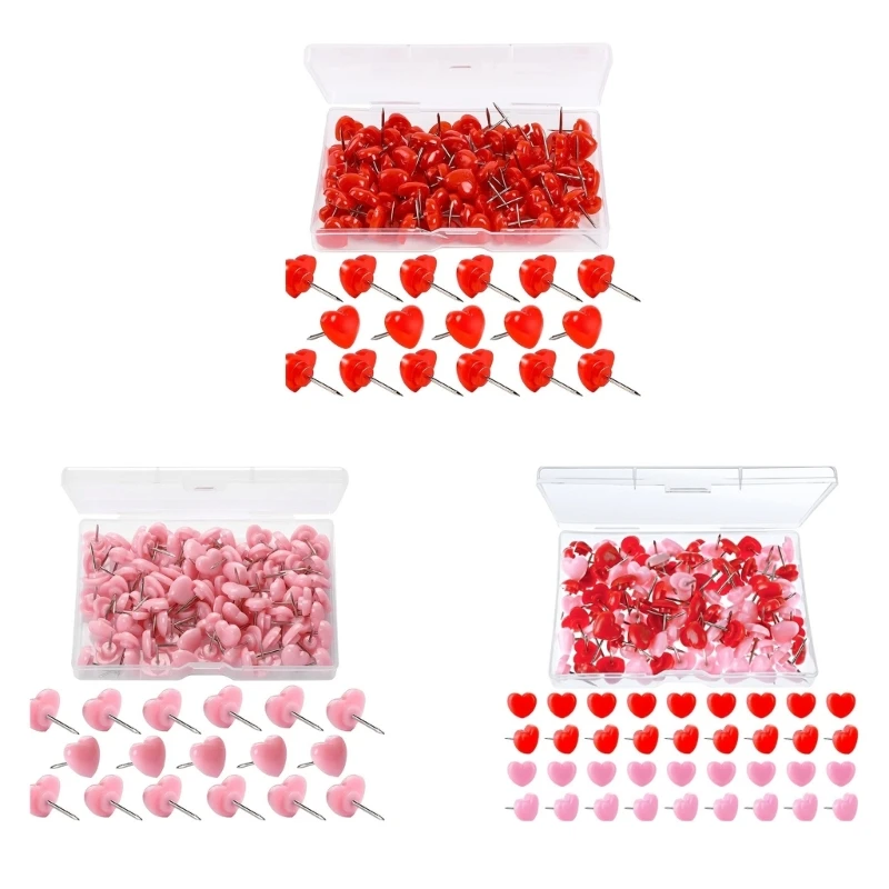 100 Pcs Decorative Pushpins Heart Push Pins Map Tacks Map Pins School Supplies