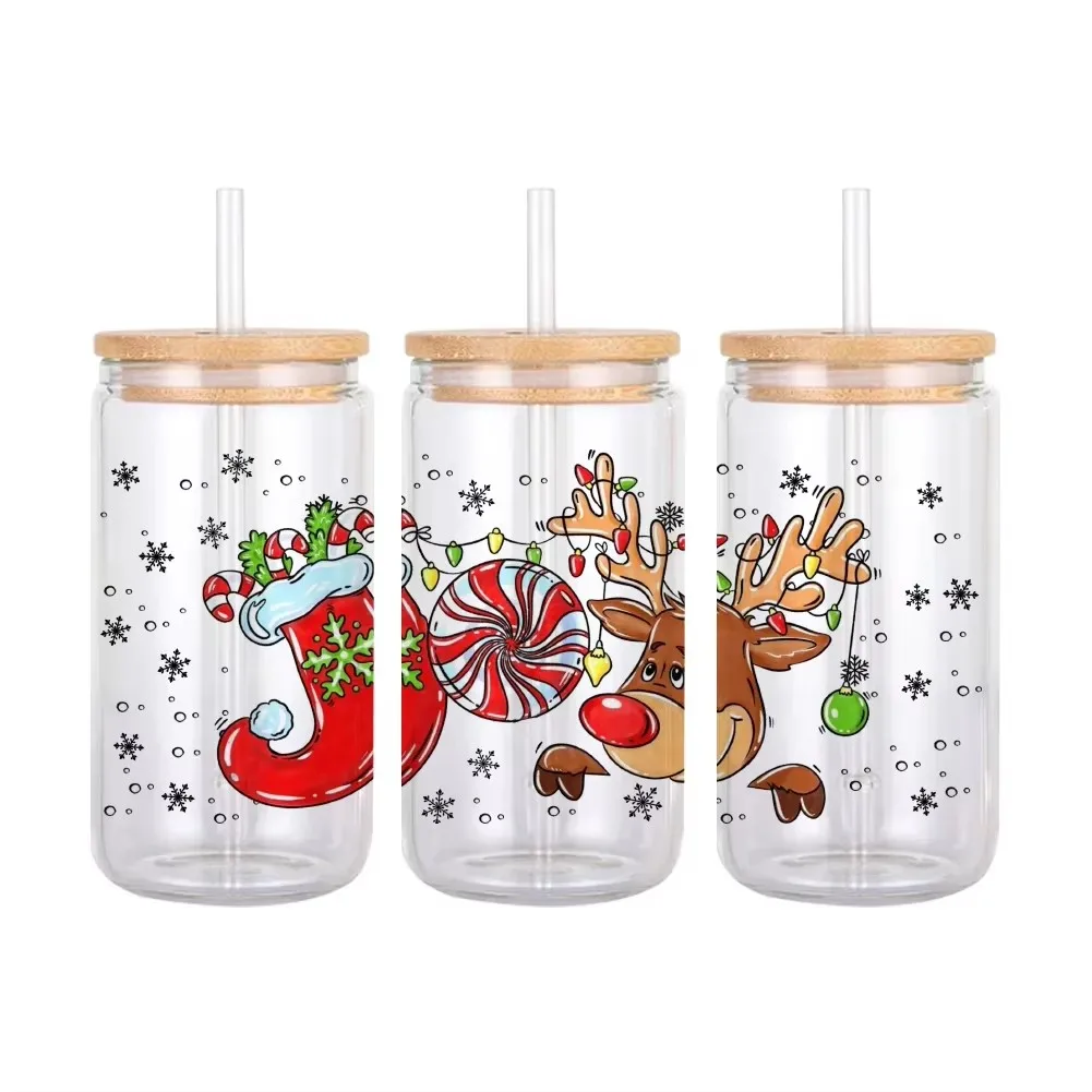 11x24cm Santa Claus 16oz DTF Sticker Cups Cool Christmas UV Wrap Transfer Sticker Label DIY Logo Self Adhesive Waterproof