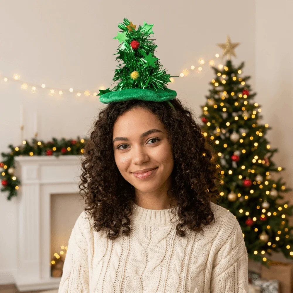 Star Christmas Tree Headband Plush Texture Vibrant Colors Xmas Hair Hoop Santa Element Soft Fabric Holiday Headwear
