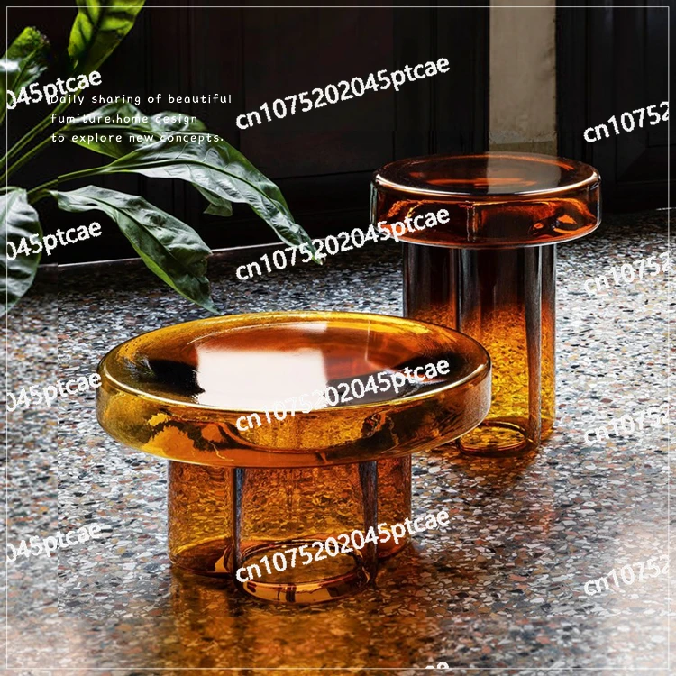 Nordic Tempered Glass Colored Coffee Table, Personalized Creative Round, Simple and Light, Luxury Small Tea Table, Living Room