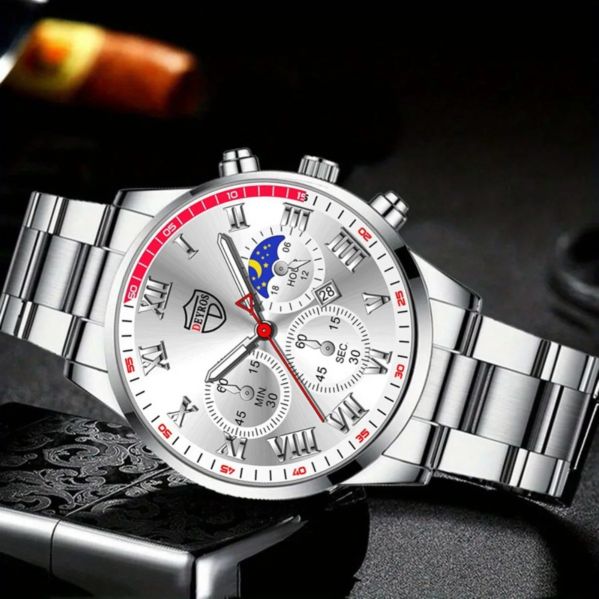 DEYROS 세련된 남성 캐주얼 비즈니스 쿼츠 시계, 3 종 세트, 학교 시즌 이상적인 생일 선물