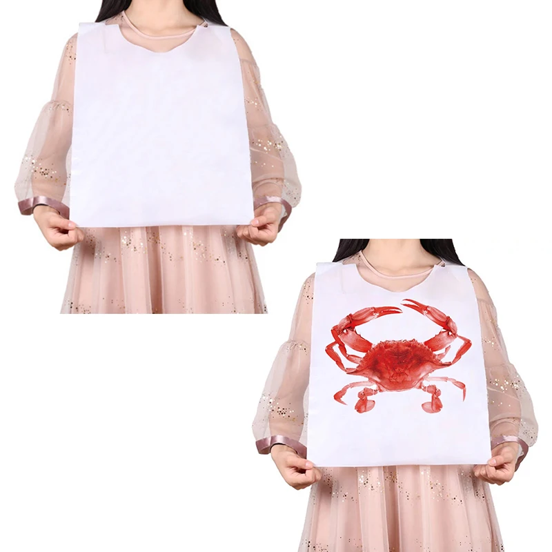 100Pcs Disposable Plastic Aprons Waterproof Anti-Oil Sleeveless Aprons Lovely Crab Pattern Aprons Disposable Hot Pot Bibs