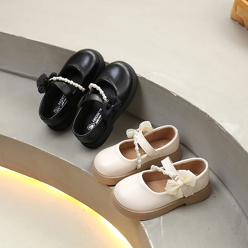 

2026 New Girls Lolita Leather Shoes Elegant Princess Style Children Dress Mary Jane Shoes Side Bowknot Kids Wedding Party Shoes
