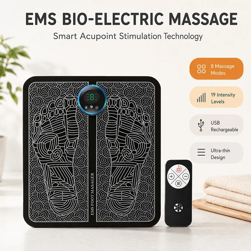 Remote Control EMS Foot Massage Mat, Portable Pulse Foot Massager, Relieve Foot Fatigue for Long Time Standing