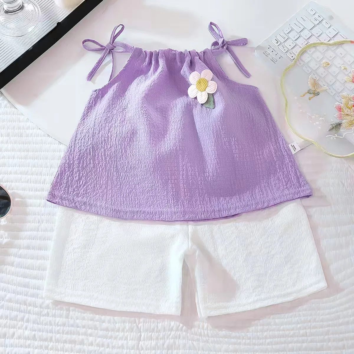 2 Piece Set Summer New Floral Suspender Set Shorts Summer Clothes Girls Children's Spring Fashion Cute Suit