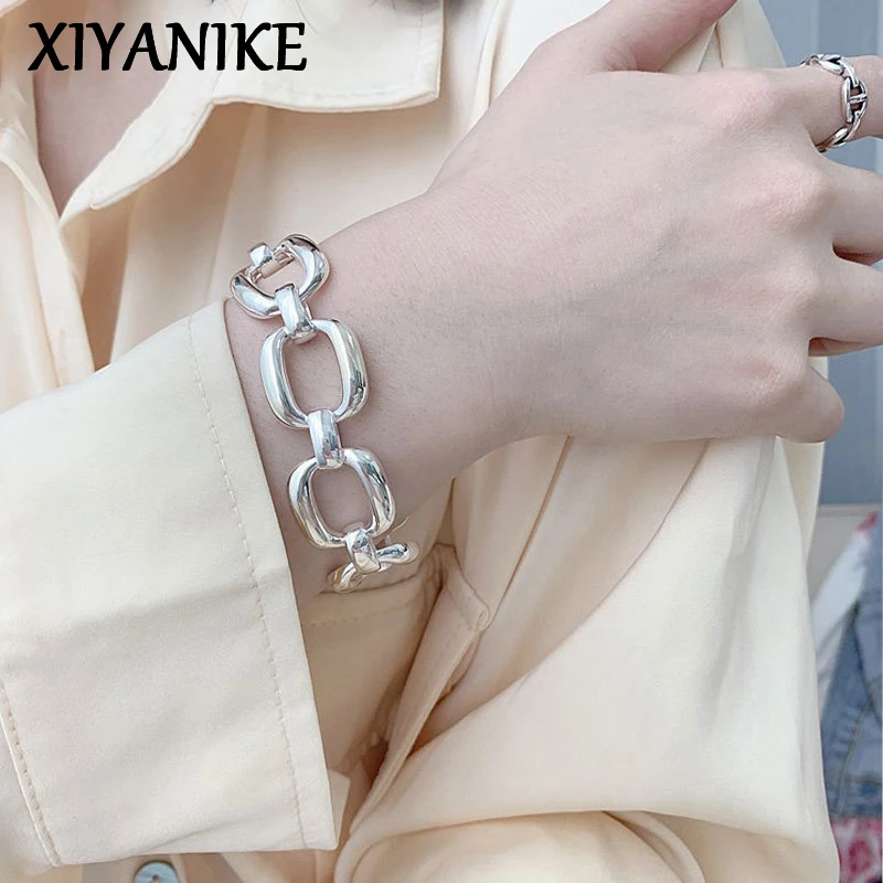 XIYANIKE New Fashion Boho Thick Chain Link Bracelets Bangles For Women Girls Punk Jewelry Gift Party Wedding bracelet femme