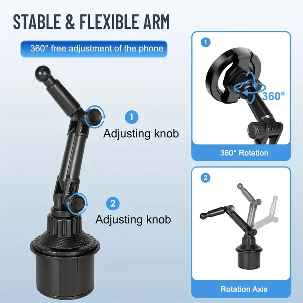 Verstellbarer Getränkehalter mit magnetischer Handyhalterung für Autos, Mehrwinkel-Smartphone-Halterung für Navigation, Fahren und tägliche Roadtrips. – Detail 4