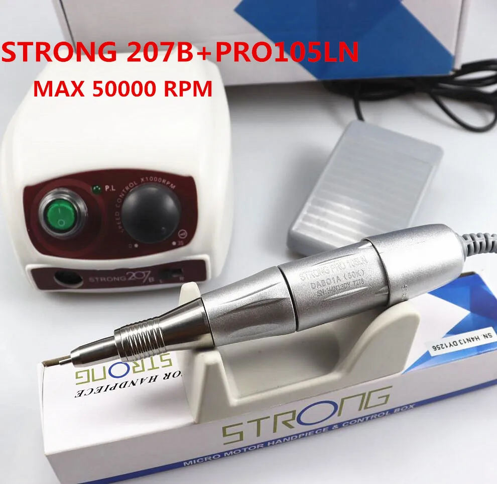 Forte 210 /207B 65W PRO 105LN 50000 RPM prego broca unhas arte ferramenta Handpiece prego arquivo equipamento manicure máquina prego arquivo conjunto