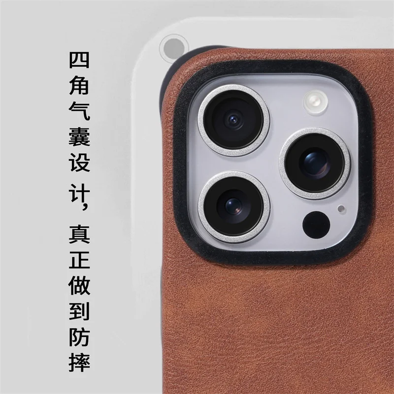 Магнитный вращающийся кронштейн с двойным кольцом, чехол для телефона из искусственной кожи для iPhone 16E 13 14 15 16 Pro Max Magsafe, противоударный чехол с подушкой безопасности