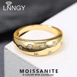 Lnngy Bijoux Bague 925 Sterling Silver Solitaire Ring Bling Star Chunky Dome 1.5mm Moissanite Wedding Bands for Women Jewelry