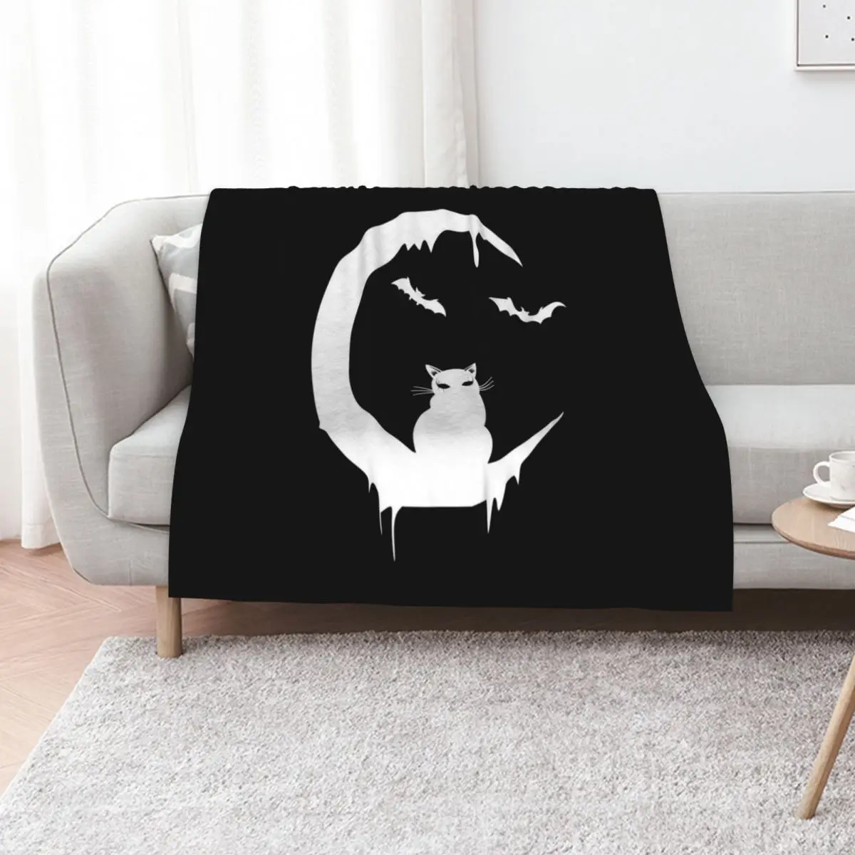 Gothic Cat on Moon Throw Blanket Lightweight Cozy Blanket for Bed Sofa